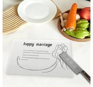 Tempered Glass Cutting Board Wedding Gift Plaque HAPPY MARRIAGE Newlyweds, New